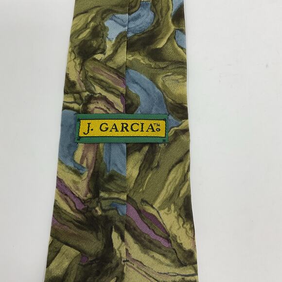 Vintage J.Garcia Gekko Collection 7 Tie Men Abstract Green Novelty Silk Necktie - Picture 4 of 4